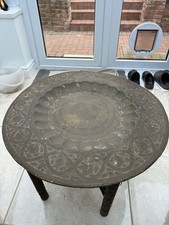 Antique Moroccan Brass-Topped Folding Table, 1900s