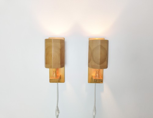 Pair 1970s wood wall - of,