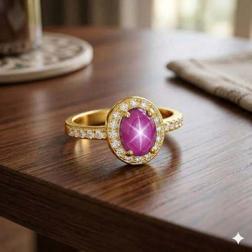Pink star ruby ring 925 - star,