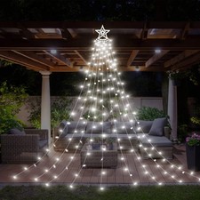 Esoes Waterfall Christmas Tree Lights with Star top, 3.5m x 9,  White, Mains