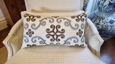 OKA 100% Linen Cushion Cover with Embroidery in Blue Brown 60x35cm RRP £60 Each