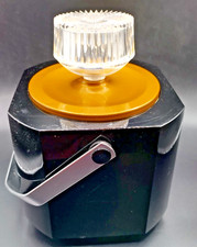 Vintage Sparklets Ice Bucket with Gold-tone lid & tongs, c. early 1970s