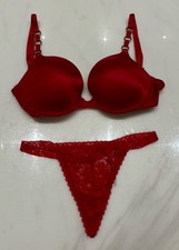 Victoria Secret Red Underwear Set, Bra Size:32D, Thongs: S