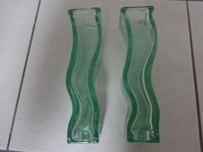 2x IKEA Green Wavy Glass Bud Vases vgc