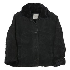 PACIFIC TRAIL Womens Black Suede Button Jacket L Faux Fur Collar Cuffs