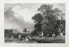 1848 Antique Print; Windsor Castle from the Home Park after Harding