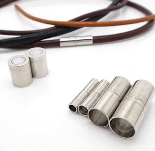 Silver magnetic leather cord - leather,
