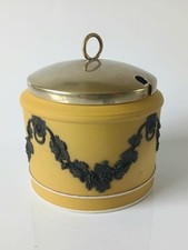 Wedgwood Jasperware Yellow and Black Dip Jam Pot Lion Head and Garland 