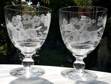 Antique Pair of Engraved Hunting Glass Goblets ~ Signed W G Webb ~ c1920