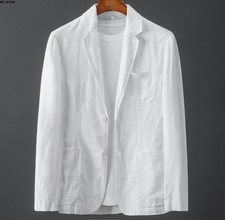 Men's Casual Linen Blazer Retro Two Button Suit Formal Business Jacket Slim Coat