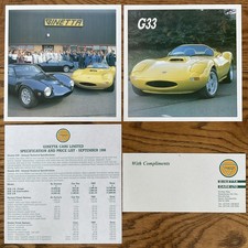 Ginetta G32 G33 1990 Price List, Company History & G33 Sales Brochure - Pristine