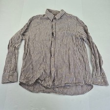 Blue Harbour XL Brown Striped Men's Pure Linen Casual Shirt M&S