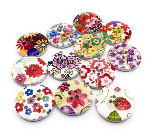 Flower buttons wooden - wooden, mixed