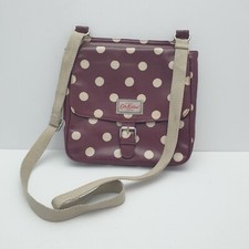 Cath Kidston Crossbody Handbag Burgandy Polka Dot Boho Coated Canvas Bag