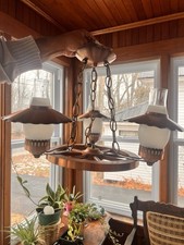 Vintage Rustic Wagon Wheel Chandelier 3 Light Farmhouse Ceiling Fixture
