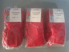 Vintage Baby Girl Acrilic Nylon Tights Winter Warm Thermal 3 Pairs Red 7-8 Year