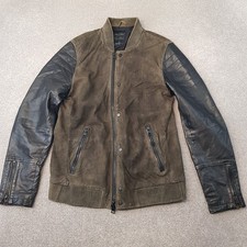 All Saints Mens Jacket Medium Brown Jenko Leather Bomber Biker Cafe Moto Racer