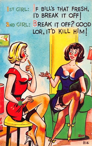 Postcard comic risque girls - ,