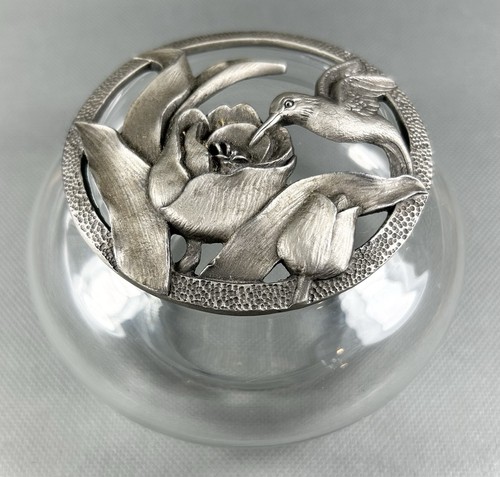 Vtg pewter hummingbird rose - &,