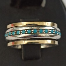 Silver Gold Spinner Ring Inlaid Turquoise Sterling Band Tennis Modernist Gift