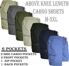Mens Cargo Combat Multi Pocket Elasticated Waist Size Plain Lightweight Shorts