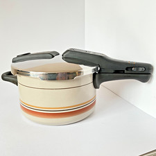 Vintage WMF Stahlemail Enamelled Pressure Cooker Brown & Orange New Seal Retro