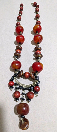 Amber vintage necklace - vintage, large
