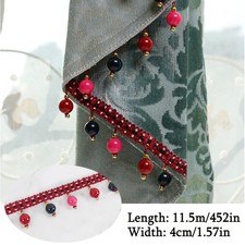 11.5M Curtain Beads Tassel Trim Braided Fringe Ribbon Tassel Sewing 4cm Wide