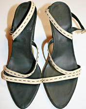 '90s NEW VINTAGE DONNA KARAN Shoes Leather Strappy Sandals Beige/Black US8/UK5.5