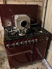 Rangemaster Leckford 90cm Dual Fuel - cranberry, with matching extractor hood