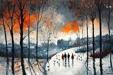 L S lowry Style Canvas Picture