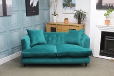 PARKER KNOLL, JOHN LEWIS CHESTER MEDIUM SOFA IN AQUA CLEAN HARRIET TEAL VELVET.