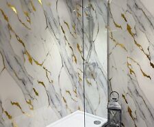 Gold White Marble 1000mm Wide Shower Panel PVC Bathroom Wall Cladding 1m x 2.4m