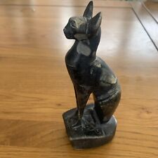 Vintage Carved Stone Black Egyptian Bastet Cat Statue 7.5” 6A