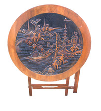 Antique Chinese Carved Hardwood Tilt Top Gate Leg Table Exquisite Orient Carving