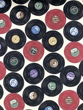 Records fabric retro singles LPs vinyl music vintage style for cushions crafts