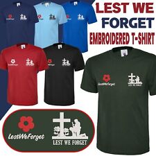 Poppy Flower Embroidered T-shirt Lest We Forget Remembering Respect Army Forces