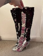 H&M Sequin Knee High Boots – Size 35 (UK 2.5) – Black & Silver – New