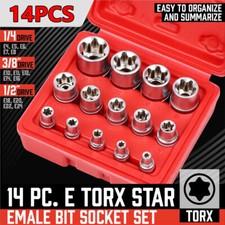 14PC E Torx Socket Set Female Start Bit External Hex Torque E4-E24 With Case