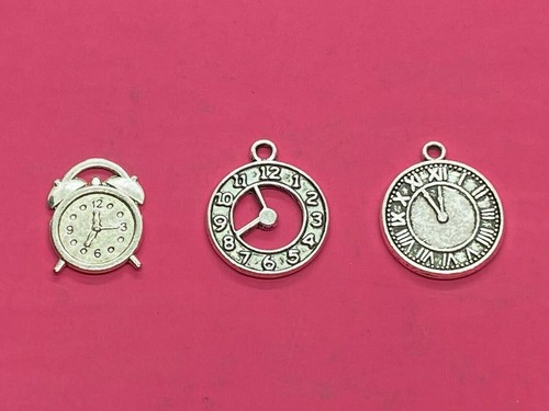 Tibetan silver clock charms - silver,
