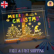 LED Note Board with 7 Coloured Pens Acrylic Dry Erase Illuminated Drawing Board