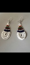African Ethnic Jewellery Maasai Beaded bracelet earrings multicolour white  