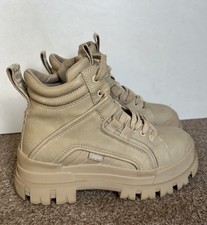 Buffalo Aspha NC Mid Beige Chunky Platform Ankle Boots UK5 EU38 Vegan