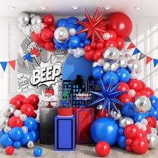 Red Blue Silver Balloon Arch