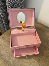 Vintage Disney Winnie The Pooh Music Musical Jewellery Box Pink Drawer