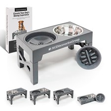 Large Dog Food Feeding Stand Station Stainless Double Raised Bowls Steel Holder