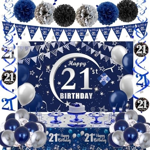 Blue silver 21st birthday - 21st,