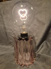 Battery Operated LED Pink Deskl Lamp Heart Light Bedside Lantern Home Glass 25cm
