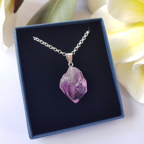 Raw amethyst pendant necklace - pendant,