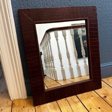 Vintage faux crocodile skin large decorative mirror, red brown Art Deco Leather